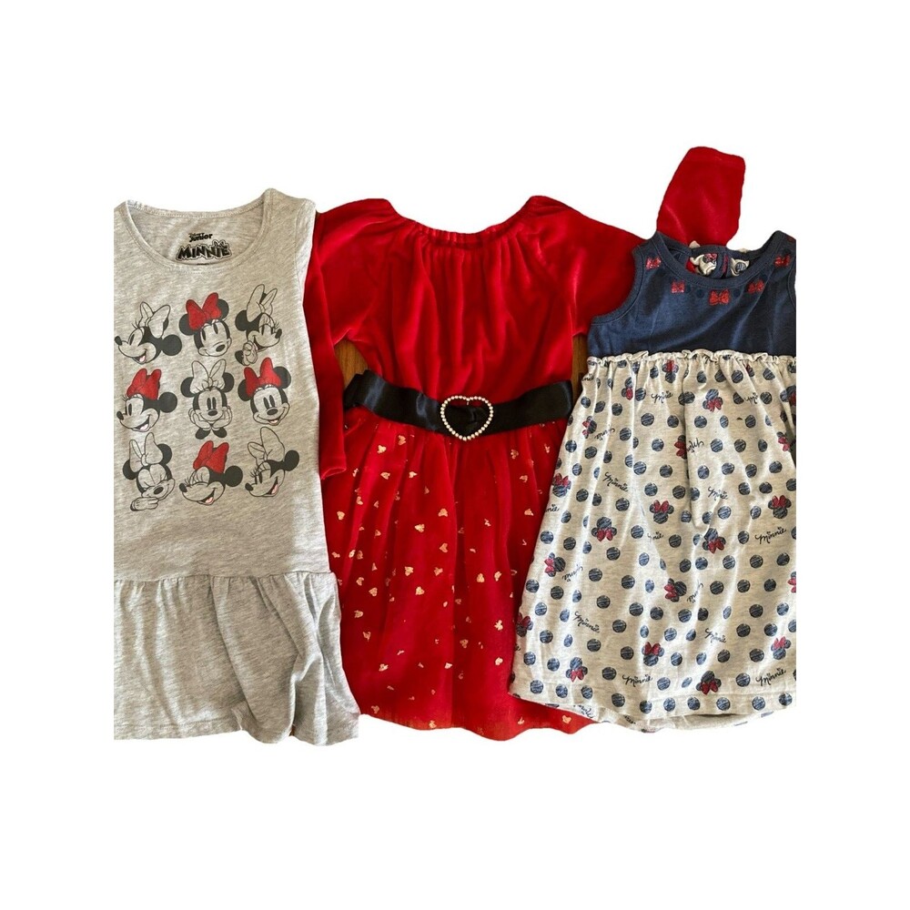 3 Girls 4T Dresses- Minnie Mouse & Valentines Red Gold Hearts